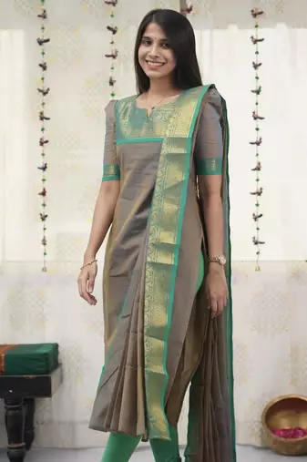 Grey readymade kanchi cotton v-neck top – sizes s to 3xl