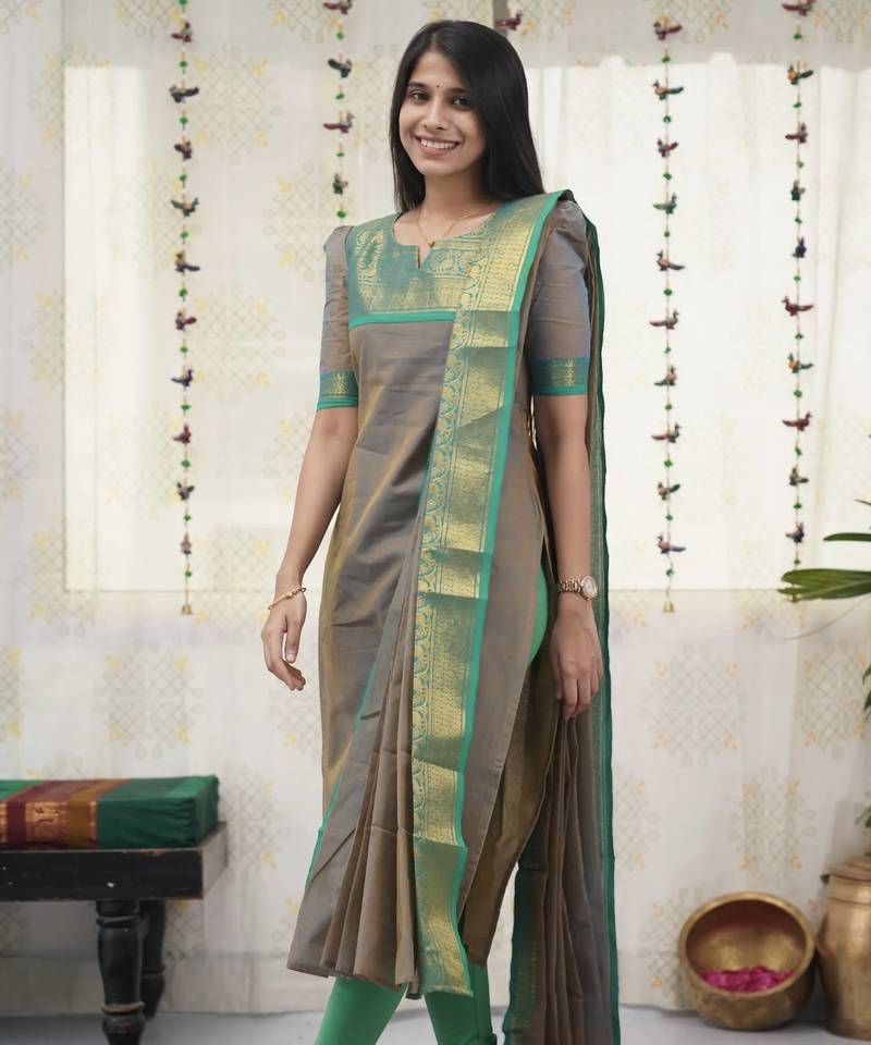 Grey readymade kanchi cotton v-neck top – sizes s to 3xl