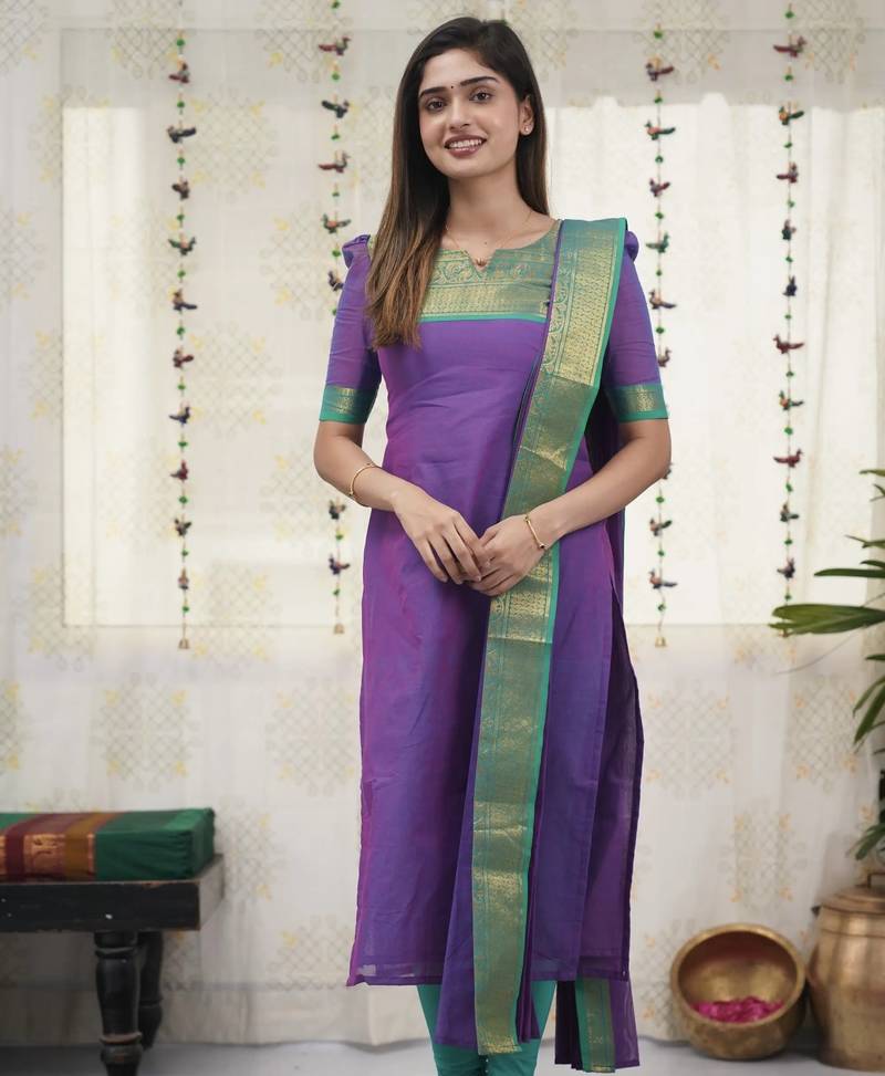 Purple readymade kanchi cotton v-neck top – sizes s to 3xl