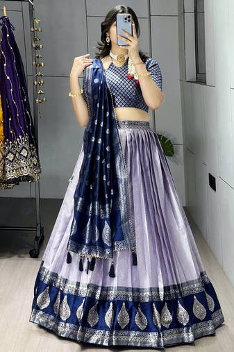 purple silk lehenga with zari weaving designs