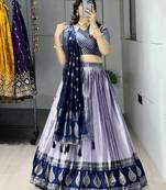 Purple Color Zari Weaving Work Kanchipuram Silk  Pattu Lehenga Choli With Unstitched Blouse
