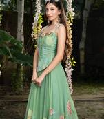 Light Green Embroidered Net Corset Lehenga Set