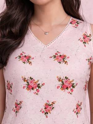 womens pink floral digital print rayon slub sleeveless straight kurta 2