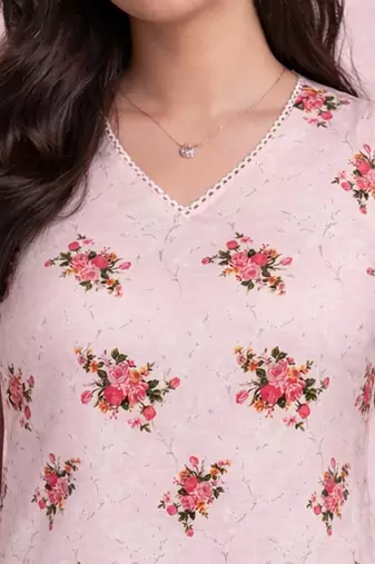 womens pink floral digital print rayon slub sleeveless straight kurta