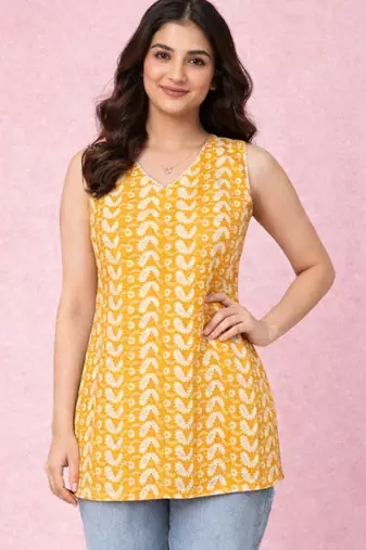 women's orange chikankari cotton kurta