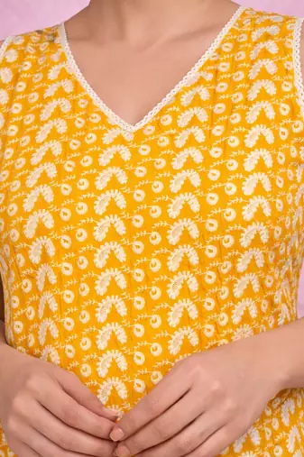 women's orange chikankari cotton kurta