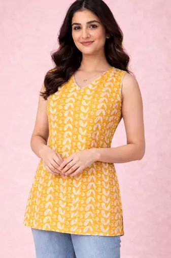women's orange chikankari cotton kurta