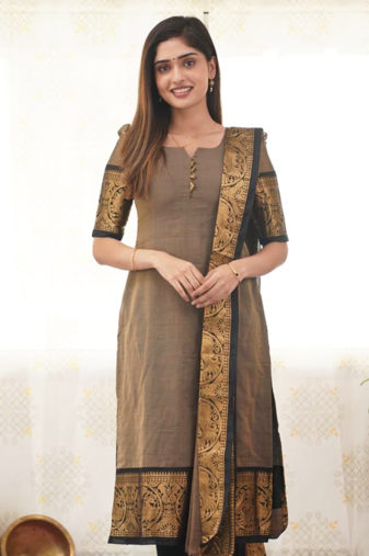 Chocolate readymade kanchi cotton v-neck top – sizes s to 3xl