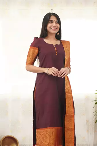 Maroon readymade kanchi cotton v-neck top – sizes s to 3xl