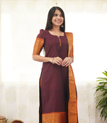 Maroon readymade kanchi cotton v-neck top – sizes s to 3xl