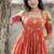 Orange floral printed cotton ethnic gathered midi dress for women