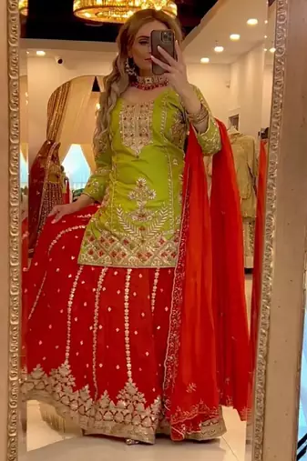 green & red festive sharara set