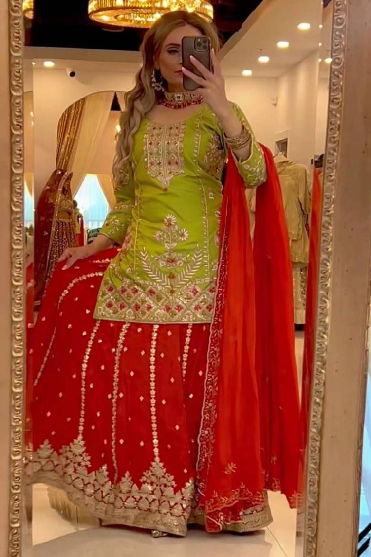 green & red festive sharara set