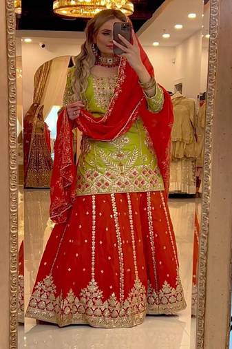 green & red festive sharara set
