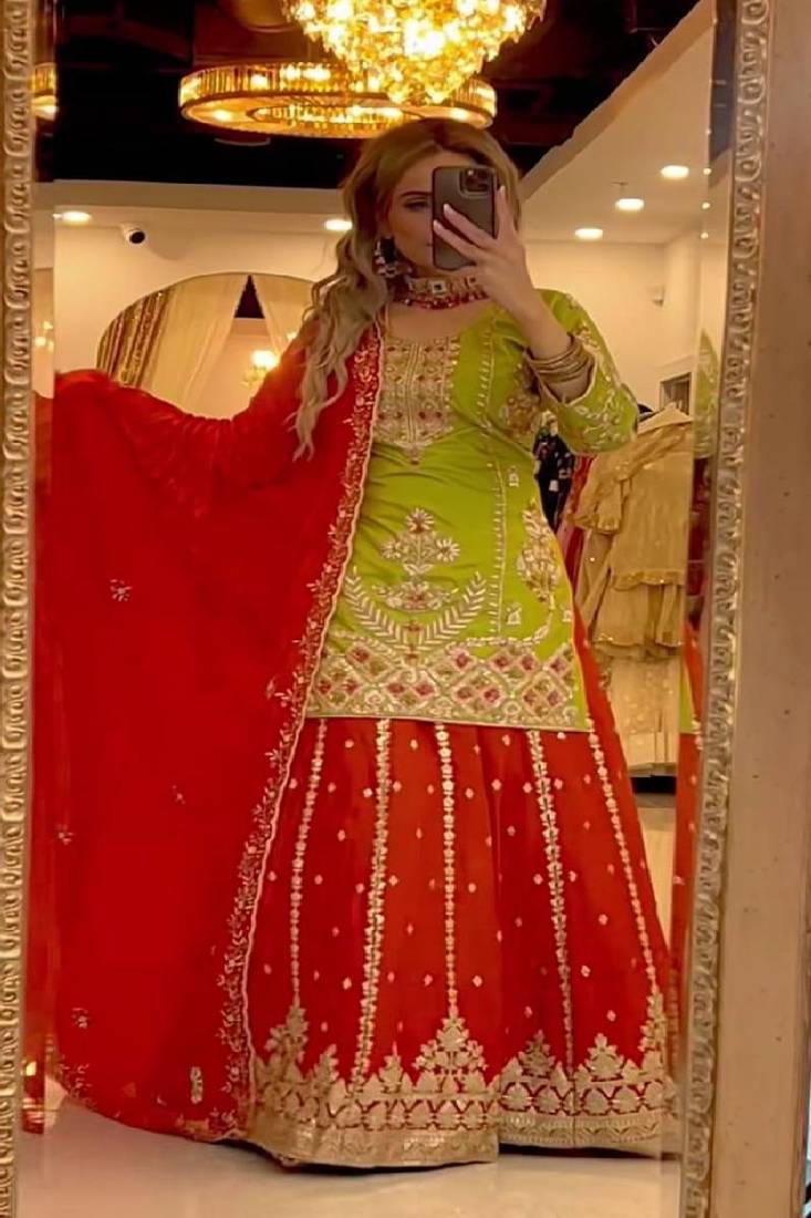 green & red festive sharara set