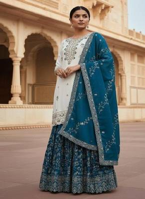 white & teal designer sharara suit 2