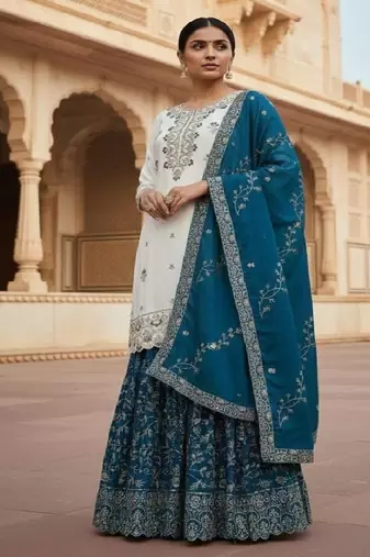 white & teal designer sharara suit