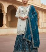 white & teal designer sharara suit