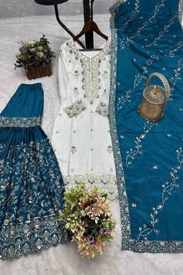 white & teal designer sharara suit 3