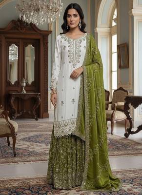 white & olive green sharara suit 1