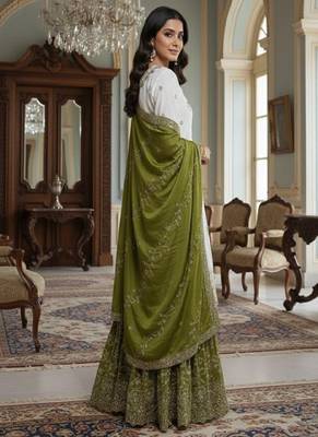 white & olive green sharara suit 2