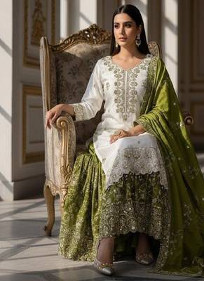white & olive green sharara suit 3