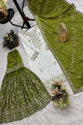 white & olive green sharara suit 4