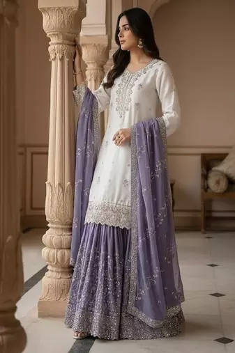 white & lavender ethnic sharara set