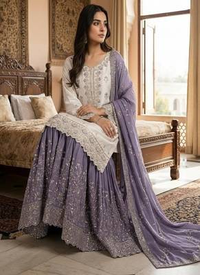 white & lavender ethnic sharara set 3