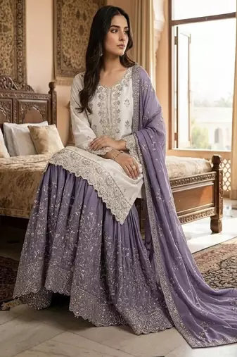 white & lavender ethnic sharara set
