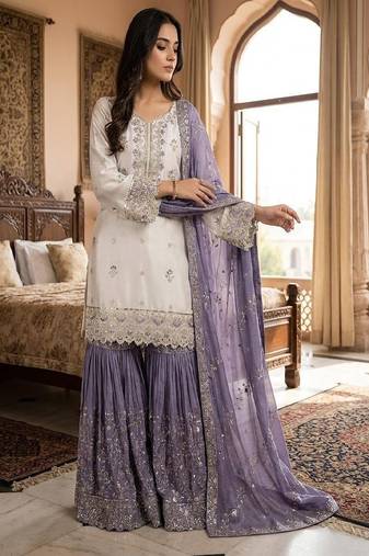 white & lavender ethnic sharara set
