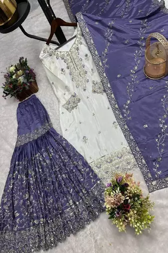 white & lavender ethnic sharara set