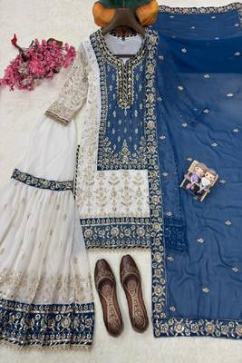 blue & ivory embroidered designer suit 2