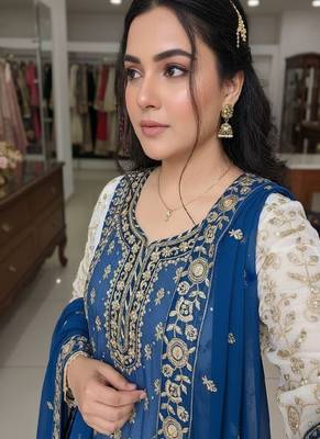 blue & ivory embroidered designer suit 3
