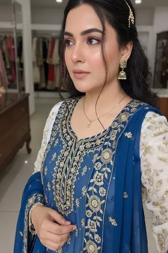 blue & ivory embroidered designer suit