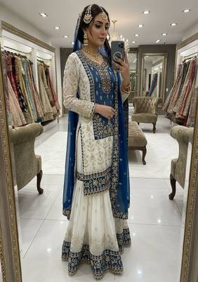 blue & ivory embroidered designer suit 1