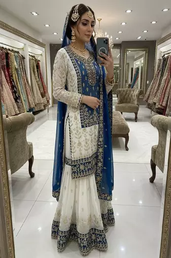 blue & ivory embroidered designer suit