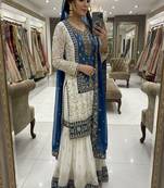 blue & ivory embroidered designer suit