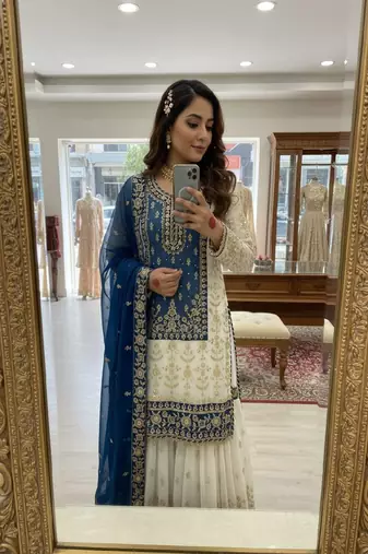 blue & ivory embroidered designer suit