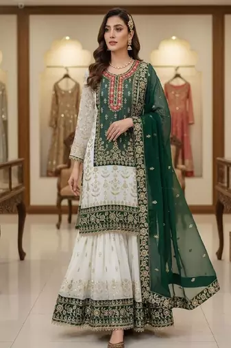 green & ivory embroidered designer suit
