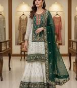 green & ivory embroidered designer suit