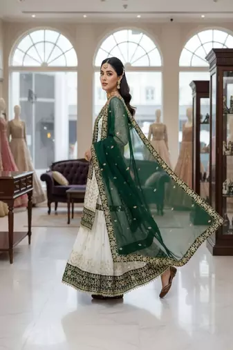 green & ivory embroidered designer suit