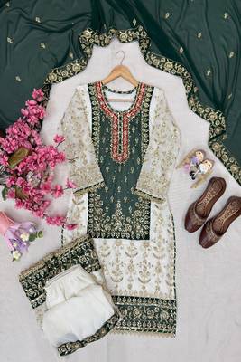 green & ivory embroidered designer suit 4