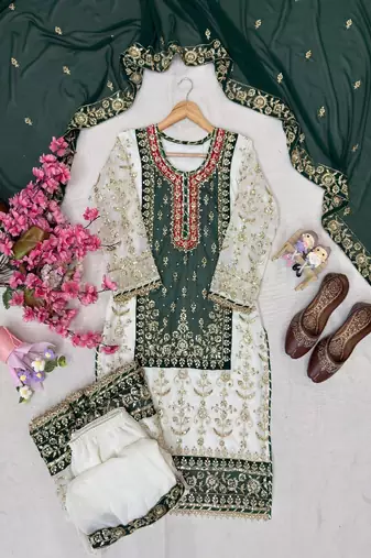 green & ivory embroidered designer suit