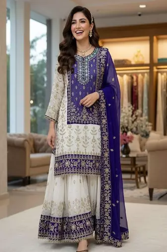lavander & ivory embroidered designer suit