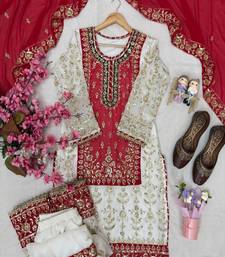red & ivory embroidered designer suit