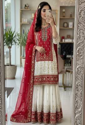 red & ivory embroidered designer suit 1