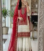 red & ivory embroidered designer suit