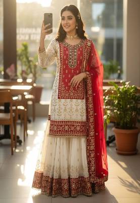 red & ivory embroidered designer suit 3