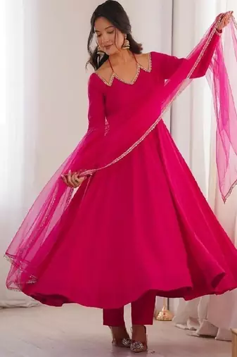 pink anarkali ethnic dress